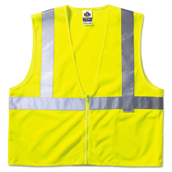 Ergodyne GloWear Class 2 Standard Vest, Mesh, Zip, Large to X-Large, Lime 21125
